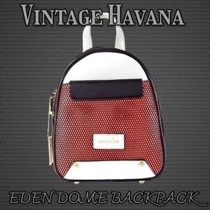 VINTAGE HAVANA Eden Mixed Media Dome Hard Cover Mini Backpack-Red Pop NWT